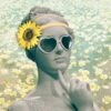 Hipster Statue With Sunflowers